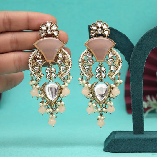 Peach Color Kundan Earrings (KDE1024PCH)