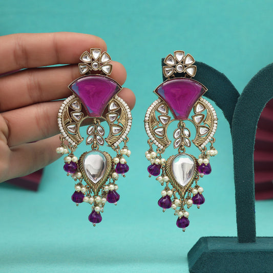 Purple Color Kundan Earrings (KDE1024PRP)