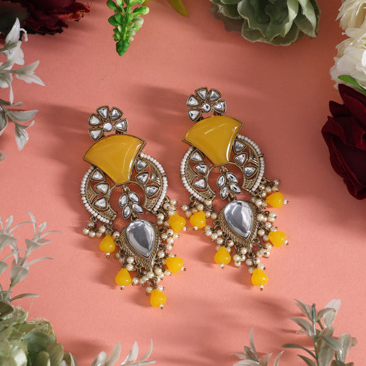 Yellow Color Kundan Earrings (KDE1024YLW)