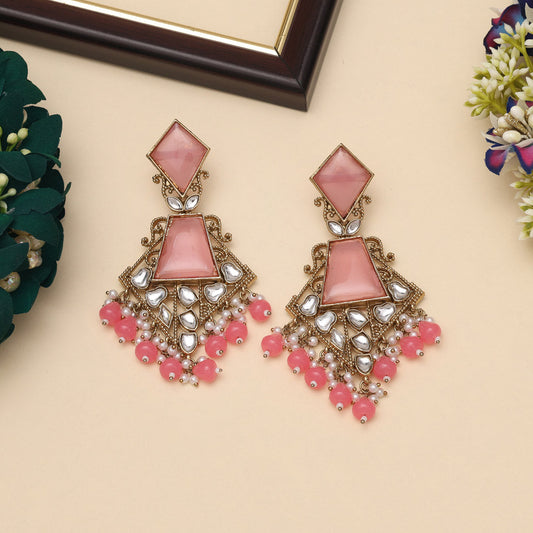 Dark Peach Color Kundan Earrings (KDE1025DPCH)