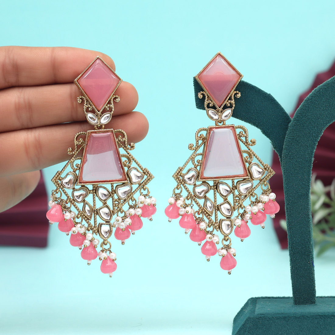 Dark Peach Color Kundan Earrings (KDE1025DPCH)