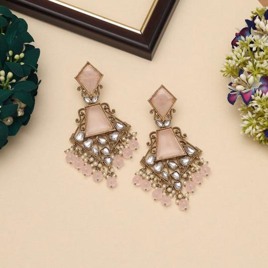 Light Pink Color Kundan Earrings (KDE1025LPNK)