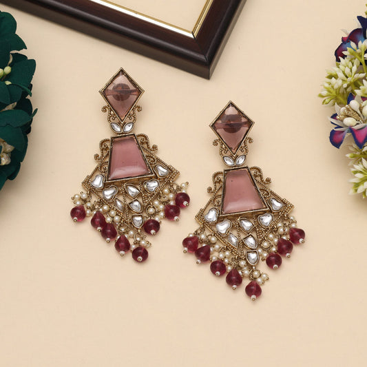 Magenta Color Kundan Earrings (KDE1025MNT)