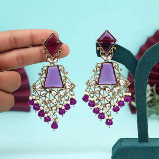 Purple Color Kundan Earrings (KDE1025PRP)