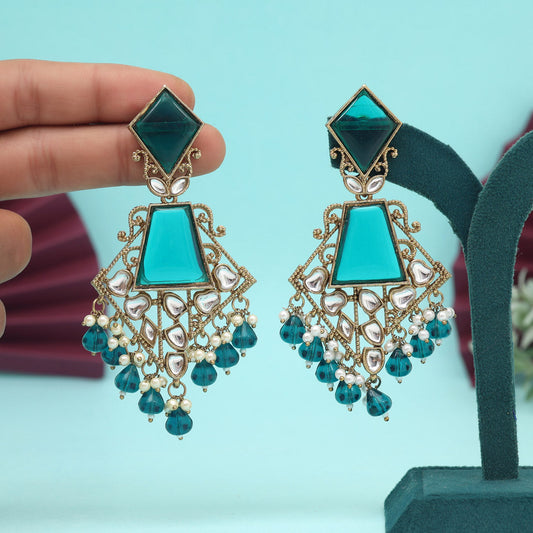 Rama Green Color Kundan Earrings (KDE1025RGRN)