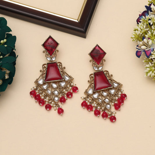 Rani Color Kundan Earrings (KDE1025RNI)