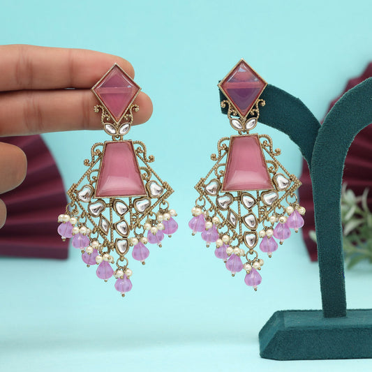 Light Violet Color Kundan Earrings (KDE1025VLT)