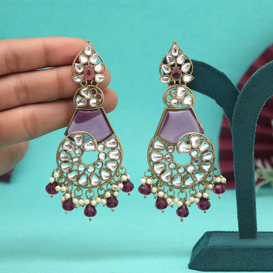 Magenta Color Kundan Earrings (KDE1026MNT)