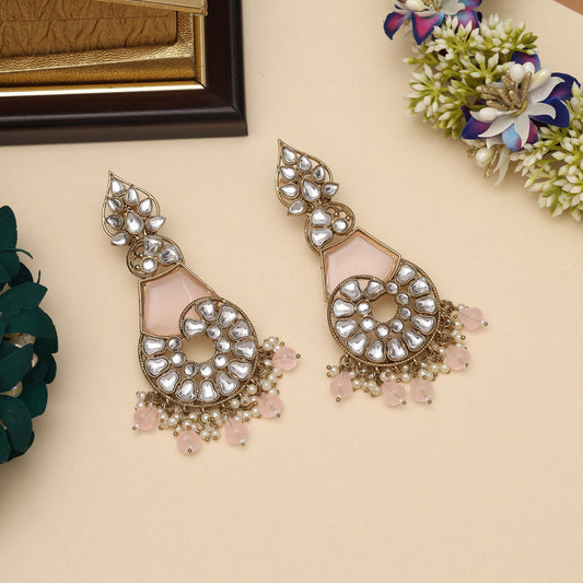 Pink Color Kundan Earrings (KDE1026PNK)