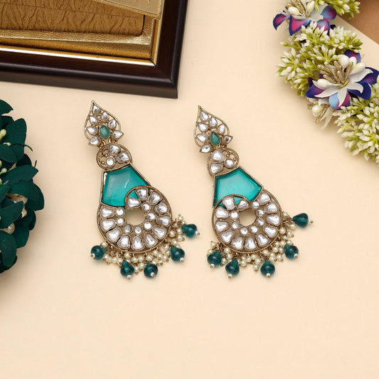 Rama Green Color Kundan Earrings (KDE1026RGRN)