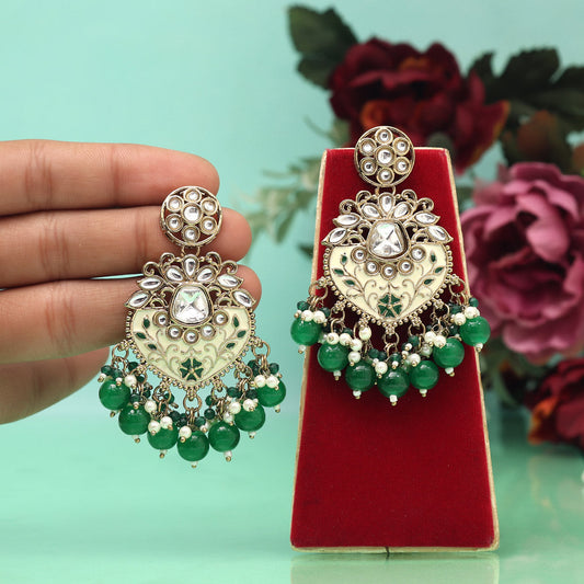 Green Color Meena Work Kundan Earrings (KDE1027GRN)