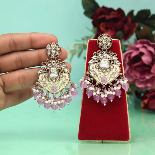 Light Purple Color Meena Work Kundan Earrings (KDE1027LPRP)