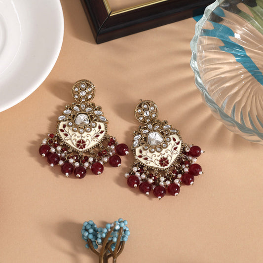 Maroon Color Meena Work Kundan Earrings (KDE1027MRN)