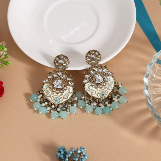 Sky Blue Color Meena Work Kundan Earrings (KDE1027SBLU)