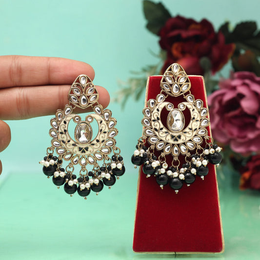 Black Color Meena Work Kundan Earrings (KDE1028BLK)