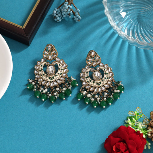 Green Color Meena Work Kundan Earrings (KDE1028GRN)