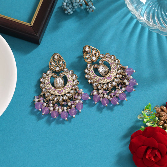 Light Purple Color Meena Work Kundan Earrings (KDE1028LPRP)