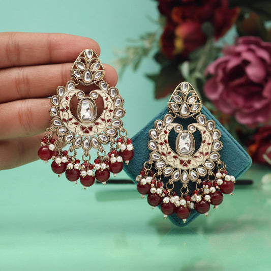 Maroon Color Meena Work Kundan Earrings (KDE1028MRN)