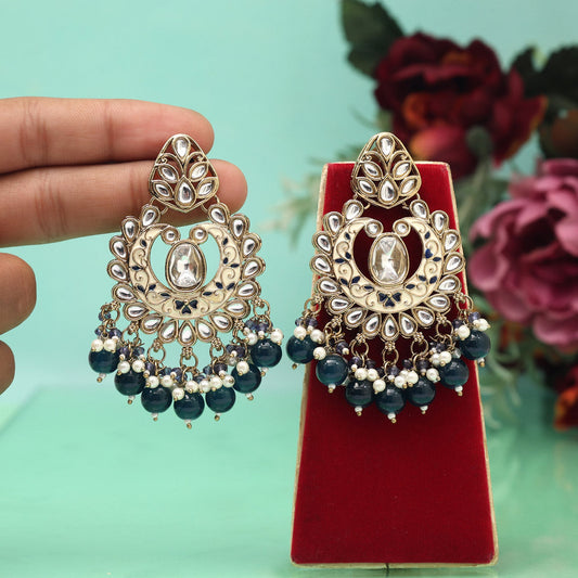 Navy Blue Color Meena Work Kundan Earrings (KDE1028NBLU)