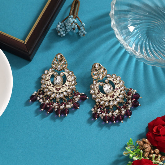 Purple Color Meena Work Kundan Earrings (KDE1028PRP)
