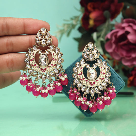 Rani Color Meena Work Kundan Earrings (KDE1028RNI)