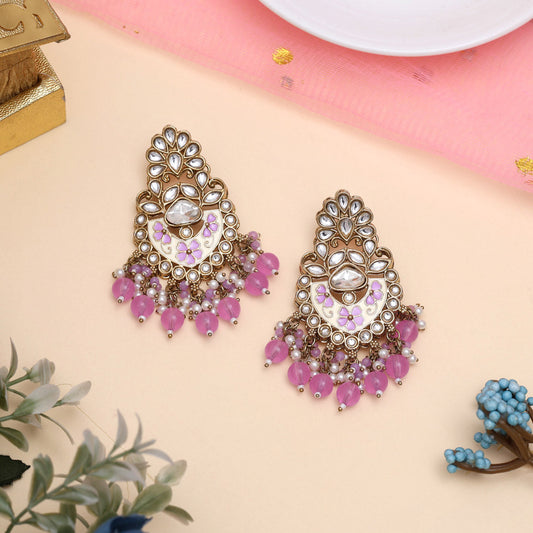 Light Purple Color Meena Work Kundan Earrings (KDE1029LPRP)