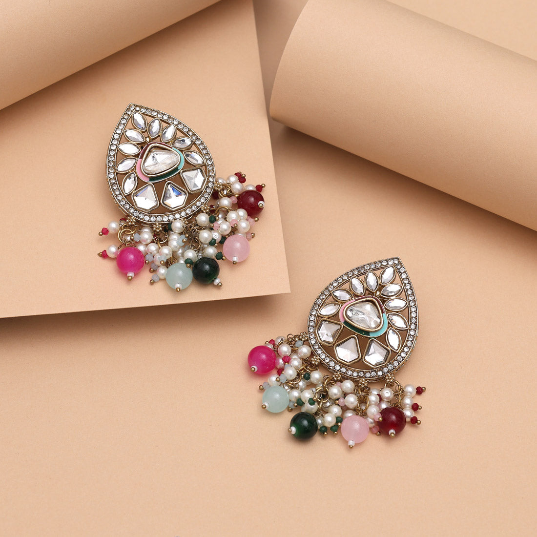 Multi Color Meena Work Kundan Earrings (KDE1030MLT)
