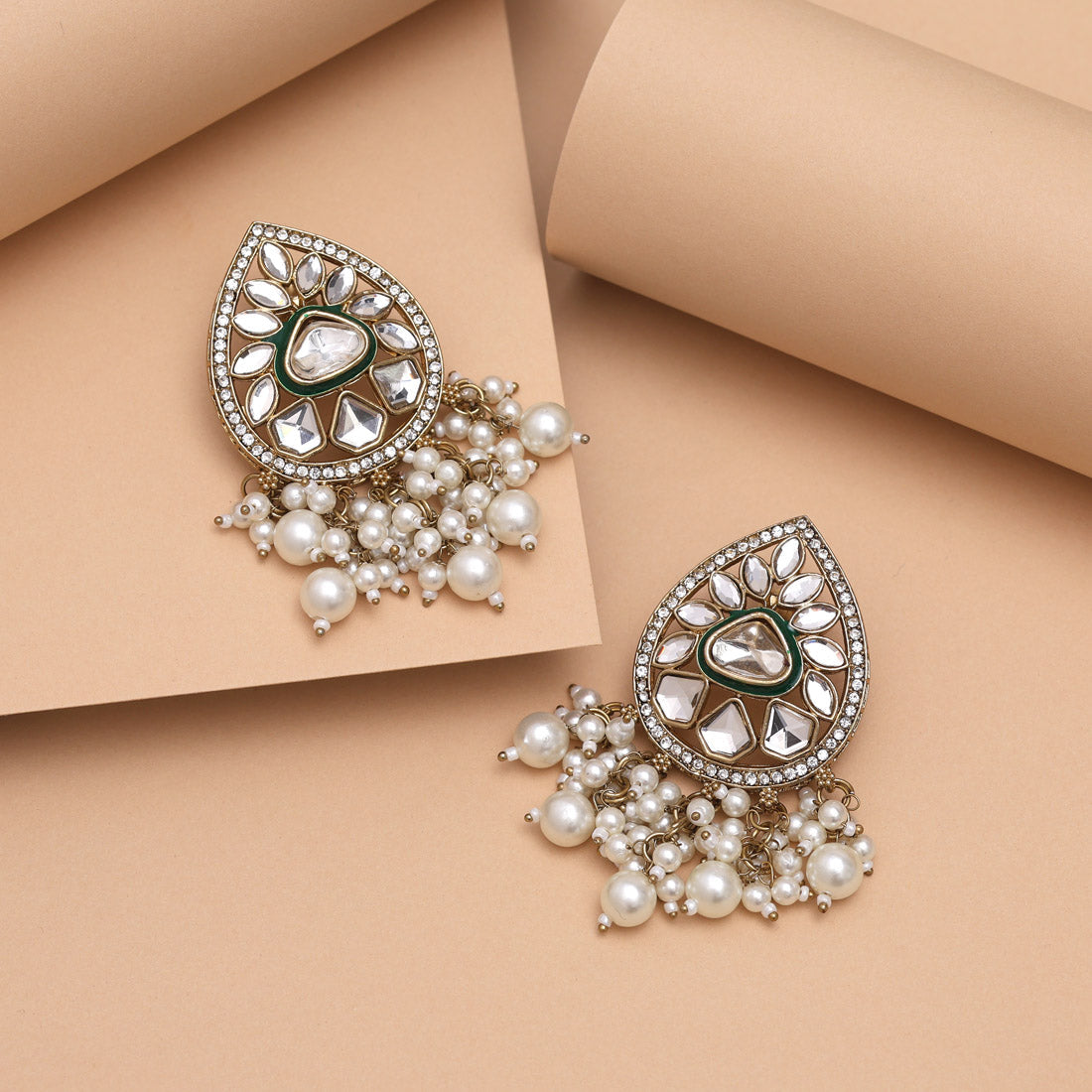 White Color Meena Work Kundan Earrings (KDE1030WHT)