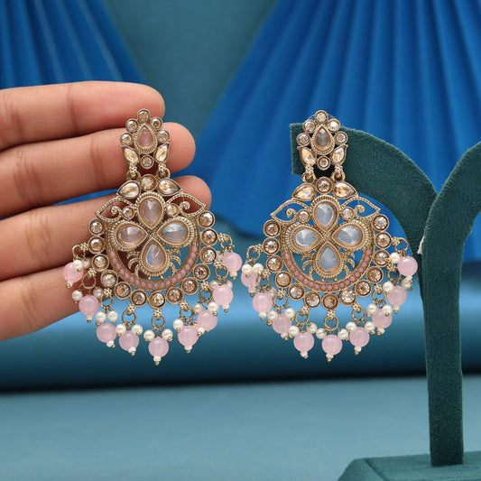 Baby Pink Color Kundan Earrings (KDE1034BPNK)
