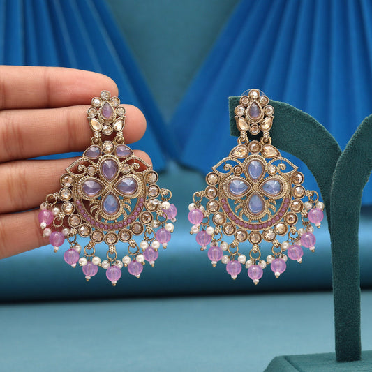 Light Purple Color Kundan Earrings (KDE1034LPRP)