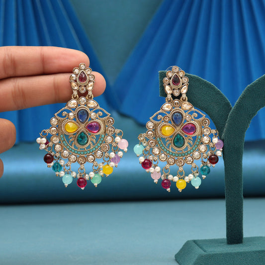 Multi Color Kundan Earrings (KDE1034MLT)
