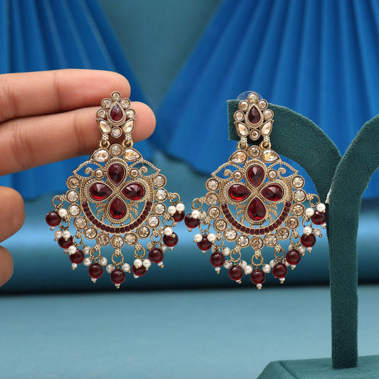 Maroon Color Kundan Earrings (KDE1034MRN)
