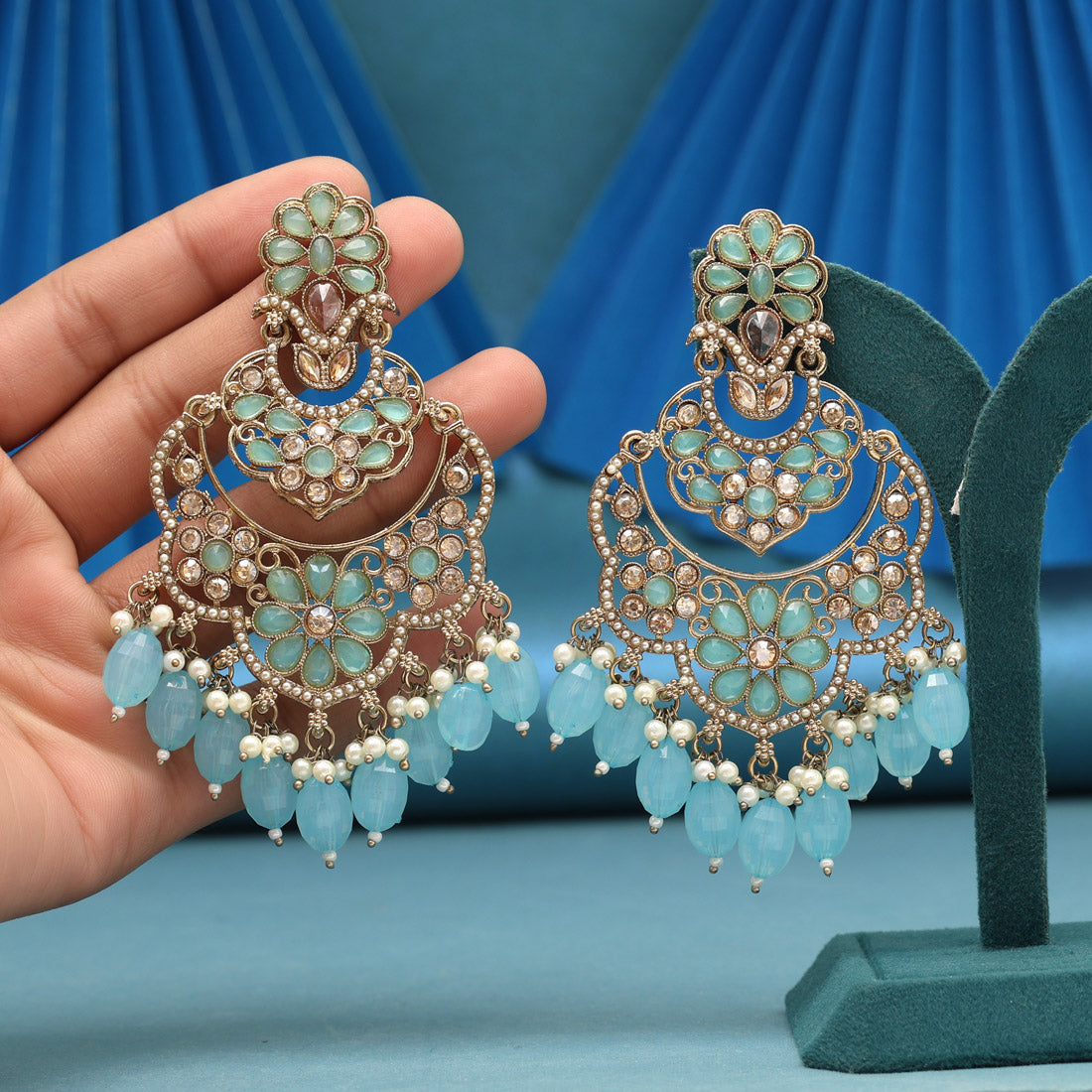 Firozi Color Kundan Earrings