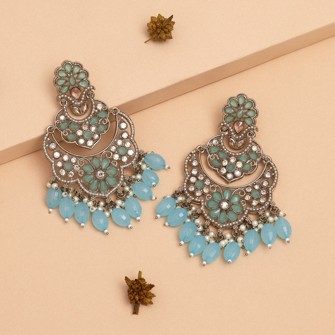 Firozi Color Kundan Earrings