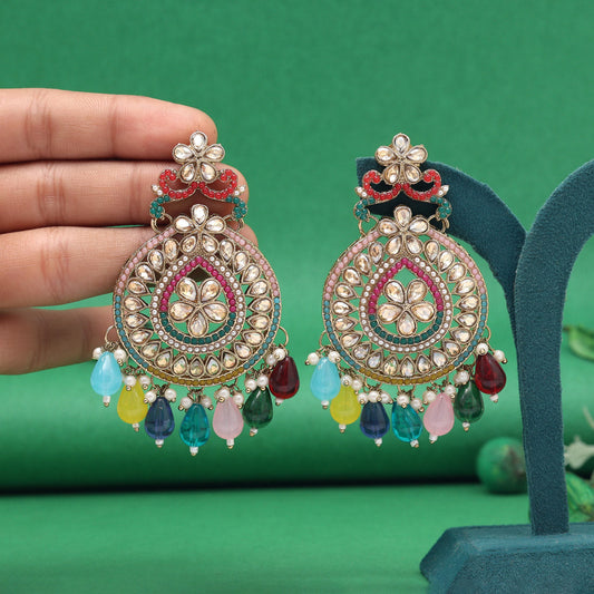 Multi Color Pakistani Kundan Earrings