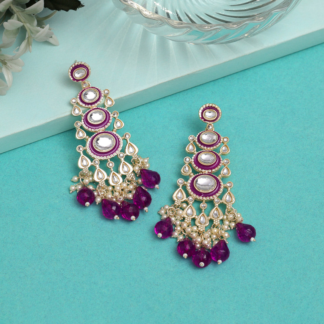 12 Pairs Assorted Color Kundan Earrings Combo (KDE105CMB)