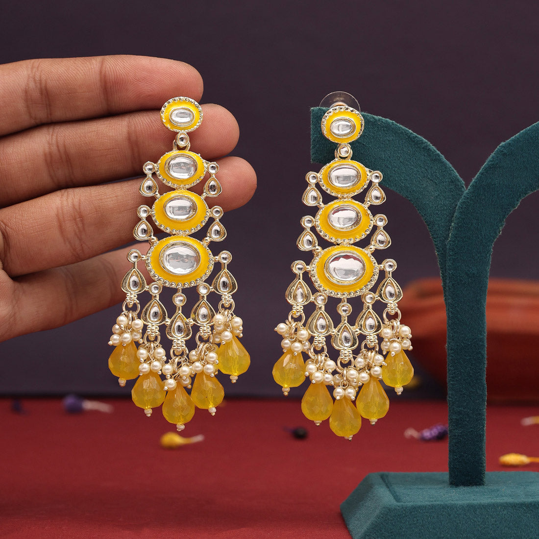 12 Pairs Assorted Color Kundan Earrings Combo (KDE105CMB)