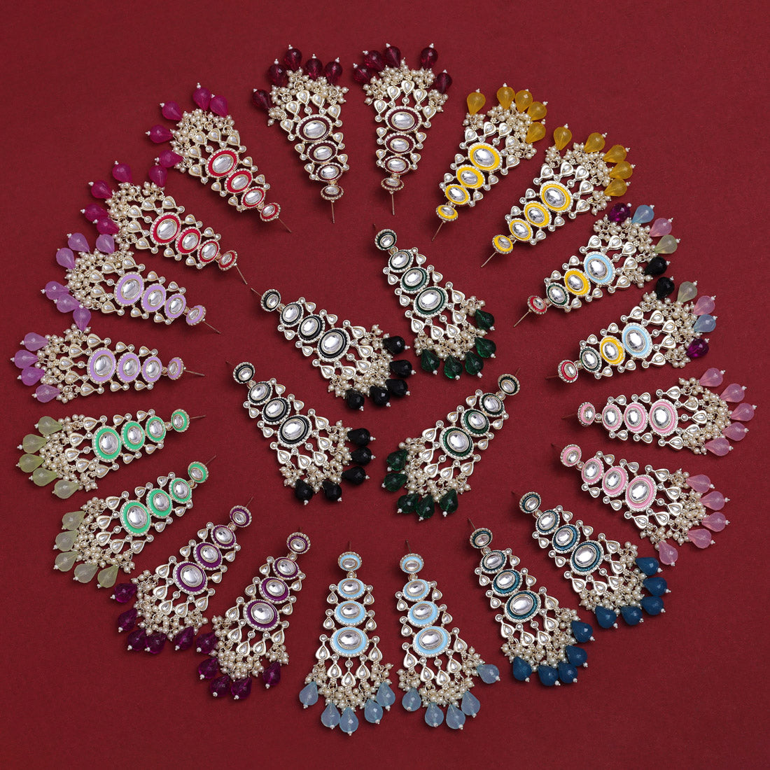 12 Pairs Assorted Color Kundan Earrings Combo (KDE105CMB)
