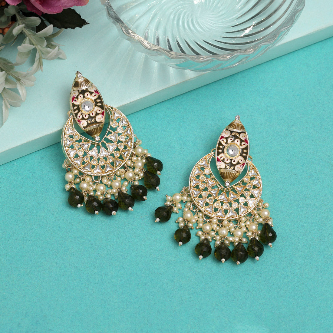 12 Pairs Assorted Color Kundan Earrings Combo (KDE114CMB)