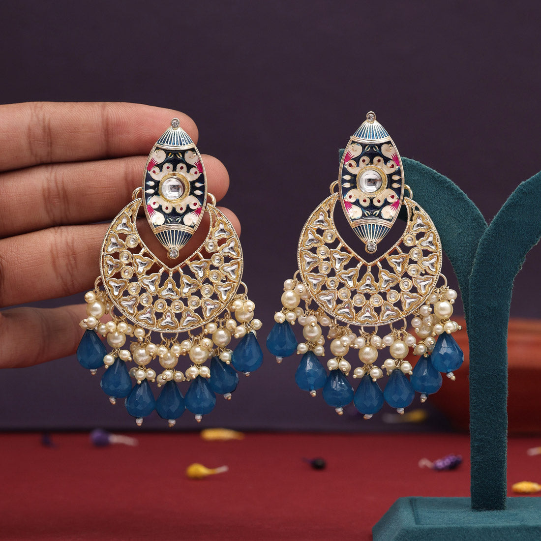 12 Pairs Assorted Color Kundan Earrings Combo (KDE114CMB)