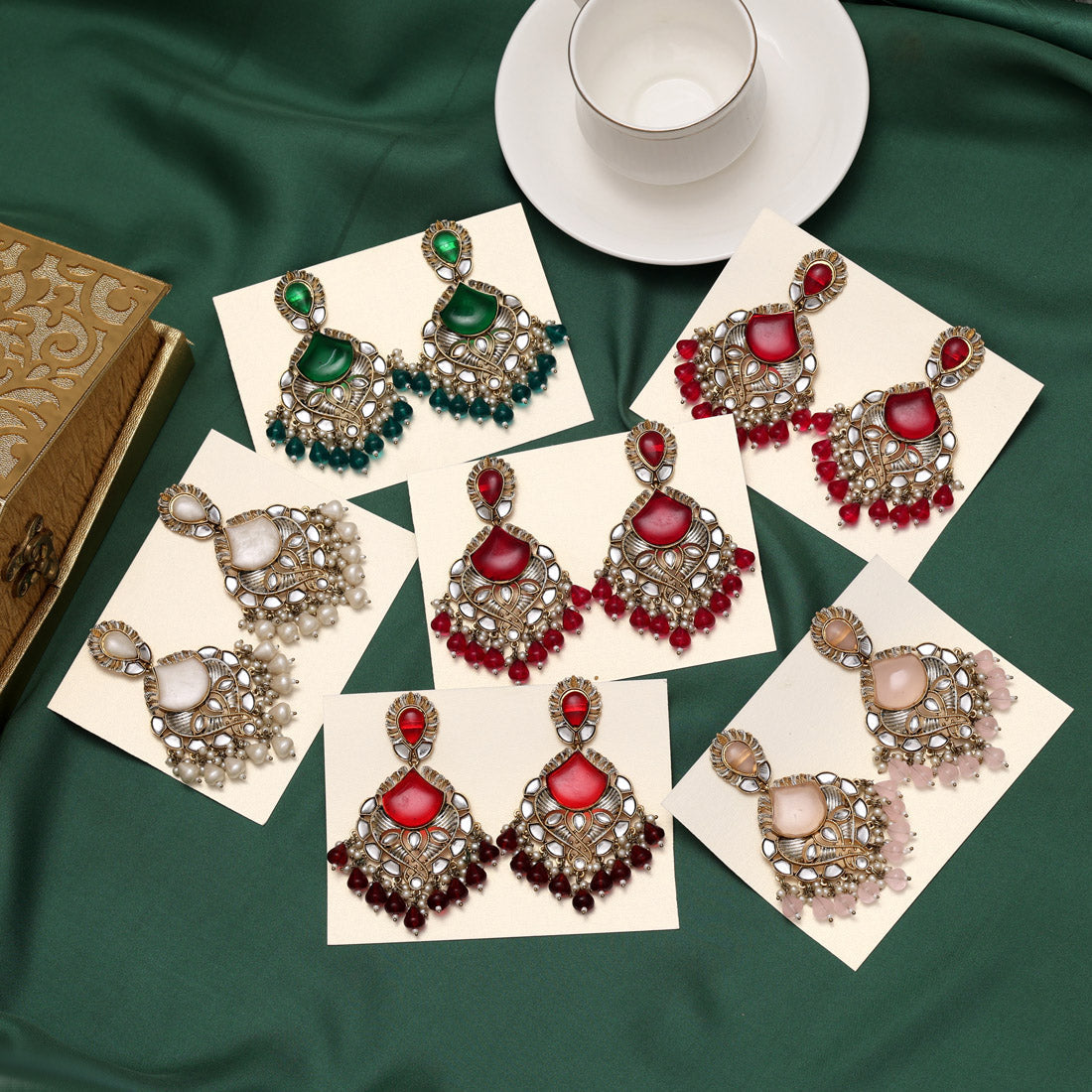 Assorted Color 6 Pairs Kundan Earrings Combo (KDE119CMB)