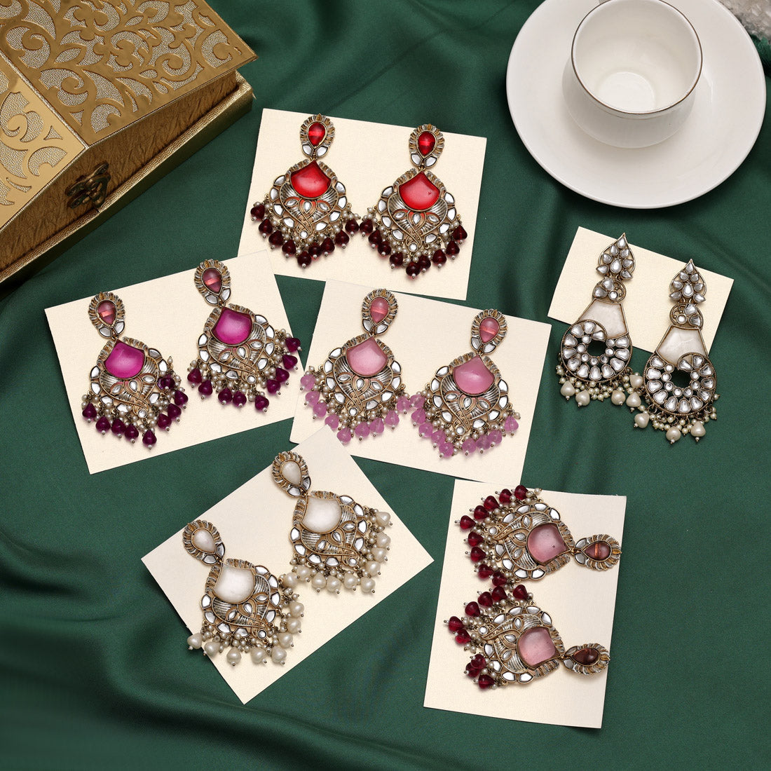 Assorted Color 6 Pairs Kundan Earrings Combo (KDE120CMB)