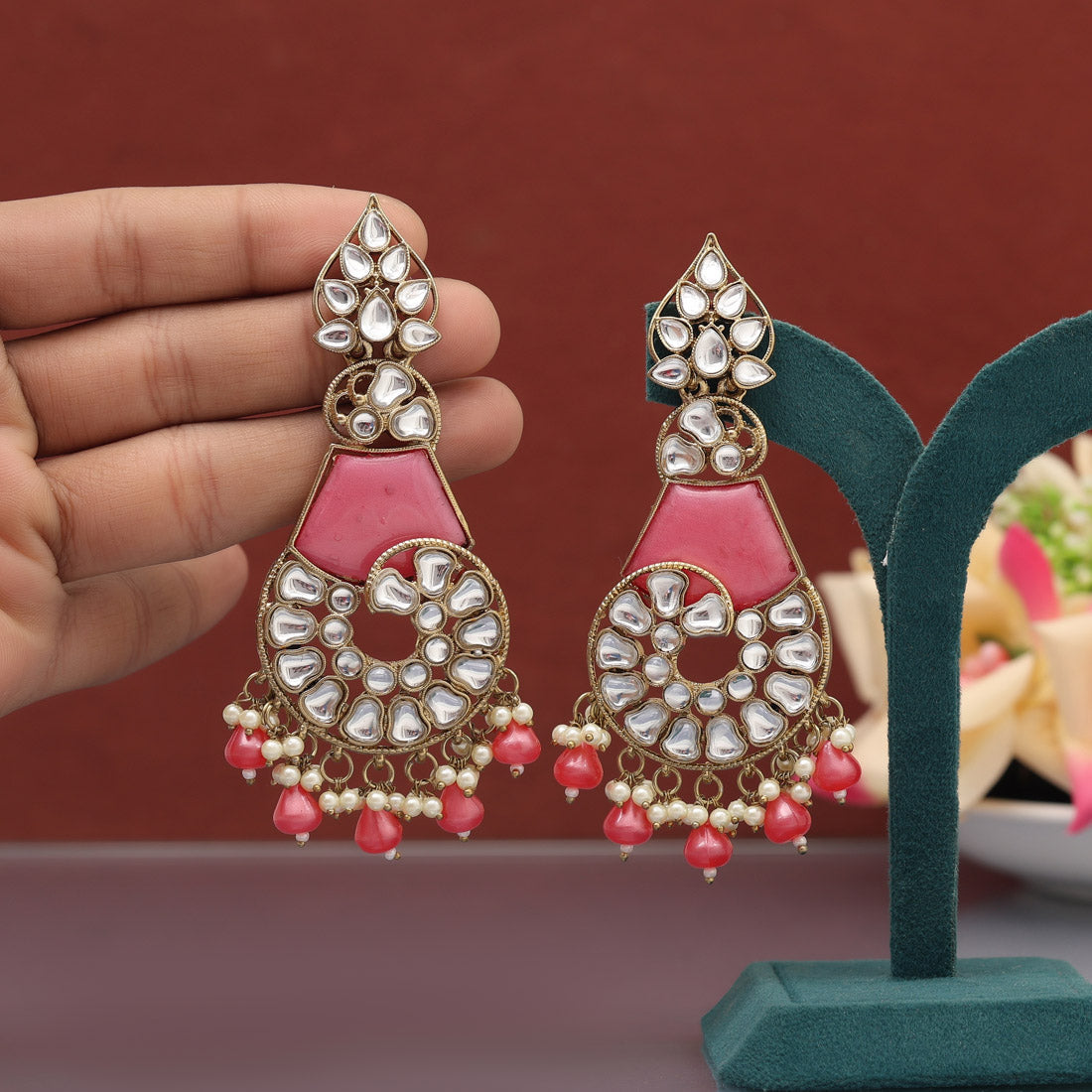 Assorted Color 5 Pairs Kundan Earrings Combo (KDE121CMB)