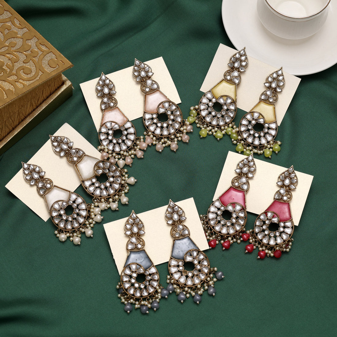 Assorted Color 5 Pairs Kundan Earrings Combo (KDE121CMB)