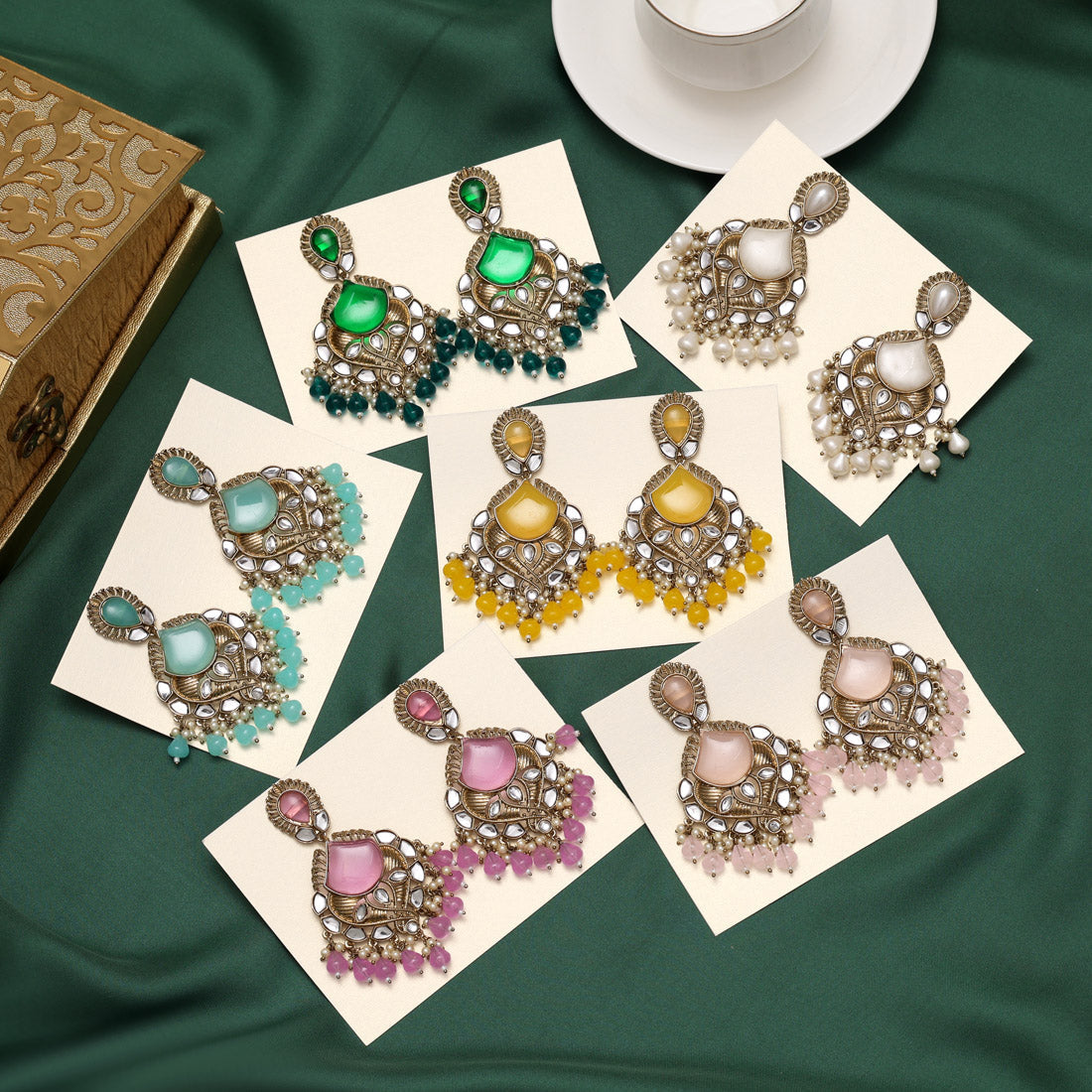Assorted Color 6 Pairs Kundan Earrings Combo (KDE123CMB)