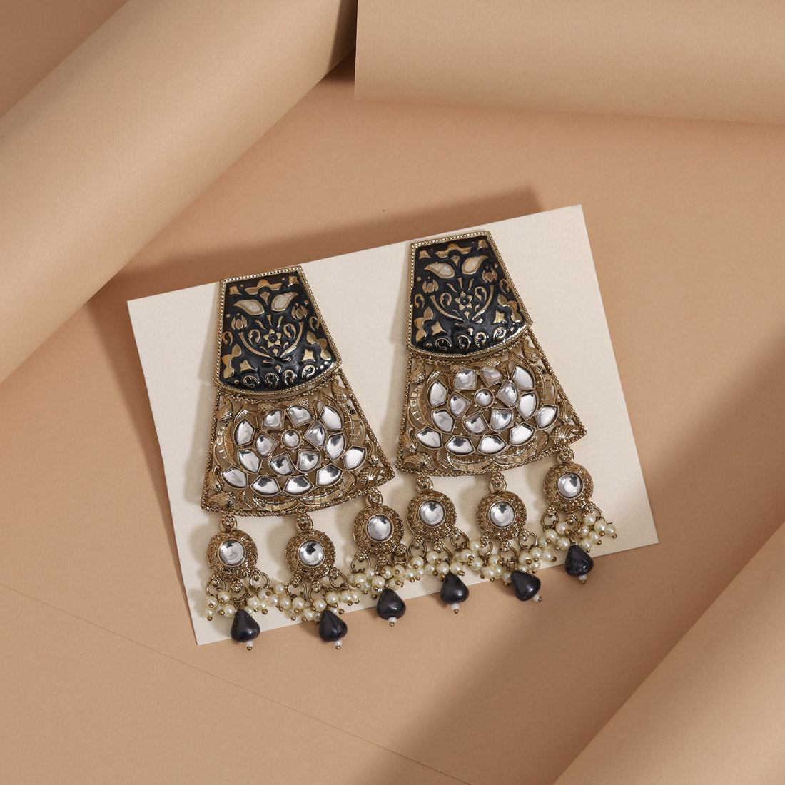 Assorted Color 5 Pairs Meena Work Kundan Earrings Combo (KDE126CMB)
