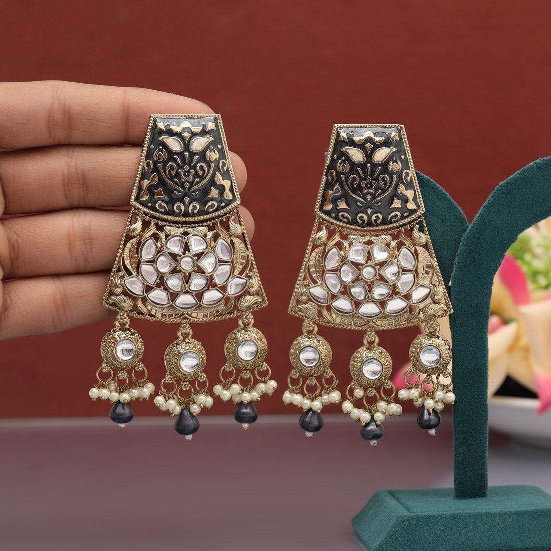 Assorted Color 5 Pairs Meena Work Kundan Earrings Combo (KDE126CMB)