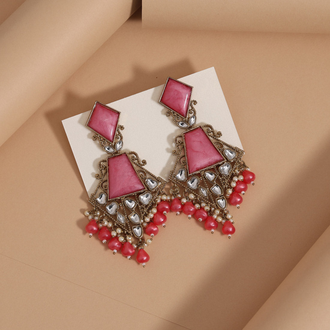 Assorted Color 5 Pairs Meena Work Kundan Earrings Combo (KDE129CMB)