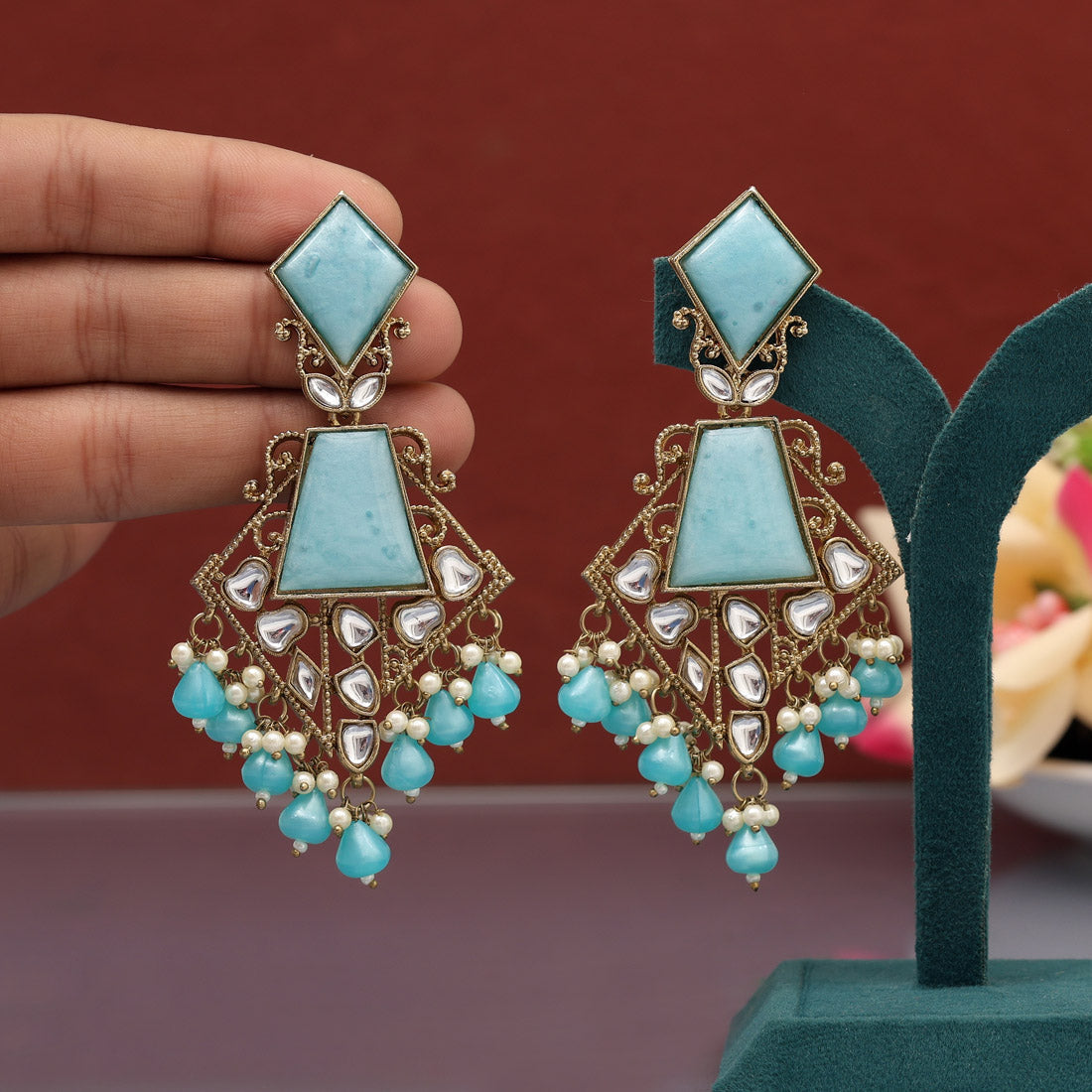 Assorted Color 5 Pairs Meena Work Kundan Earrings Combo (KDE129CMB)
