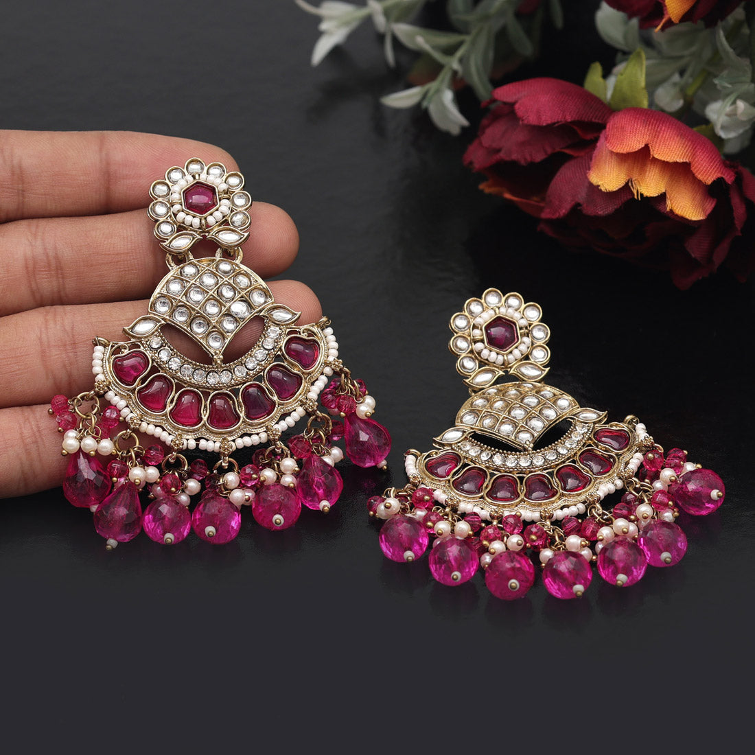Rani Color Kundan Earrings (KDE898RNI)